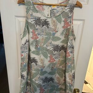 C&C California Palm and Floral Print Dress - Green and Pink